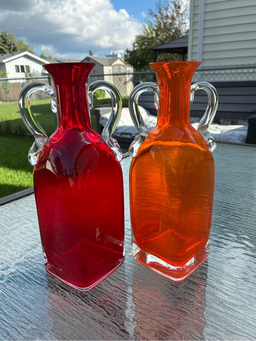 Vintage Hand-Blown MCM Art Glass Decanters Vases Jug Crafe Cruet Bottles